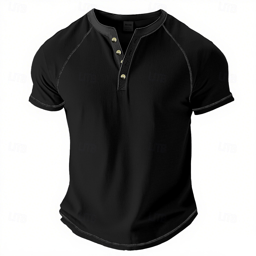 Pánské Tričko Henley Tričko Top Tričko ze směsi bavlny Krátký rukáv Barevné bloky Bez vzoru Retro Módní Designové Základní Kontrastní krajka Klínové rukávy Henley ulice Ležérní Běžné / Denní Léto 2025 - $19.99 –P12