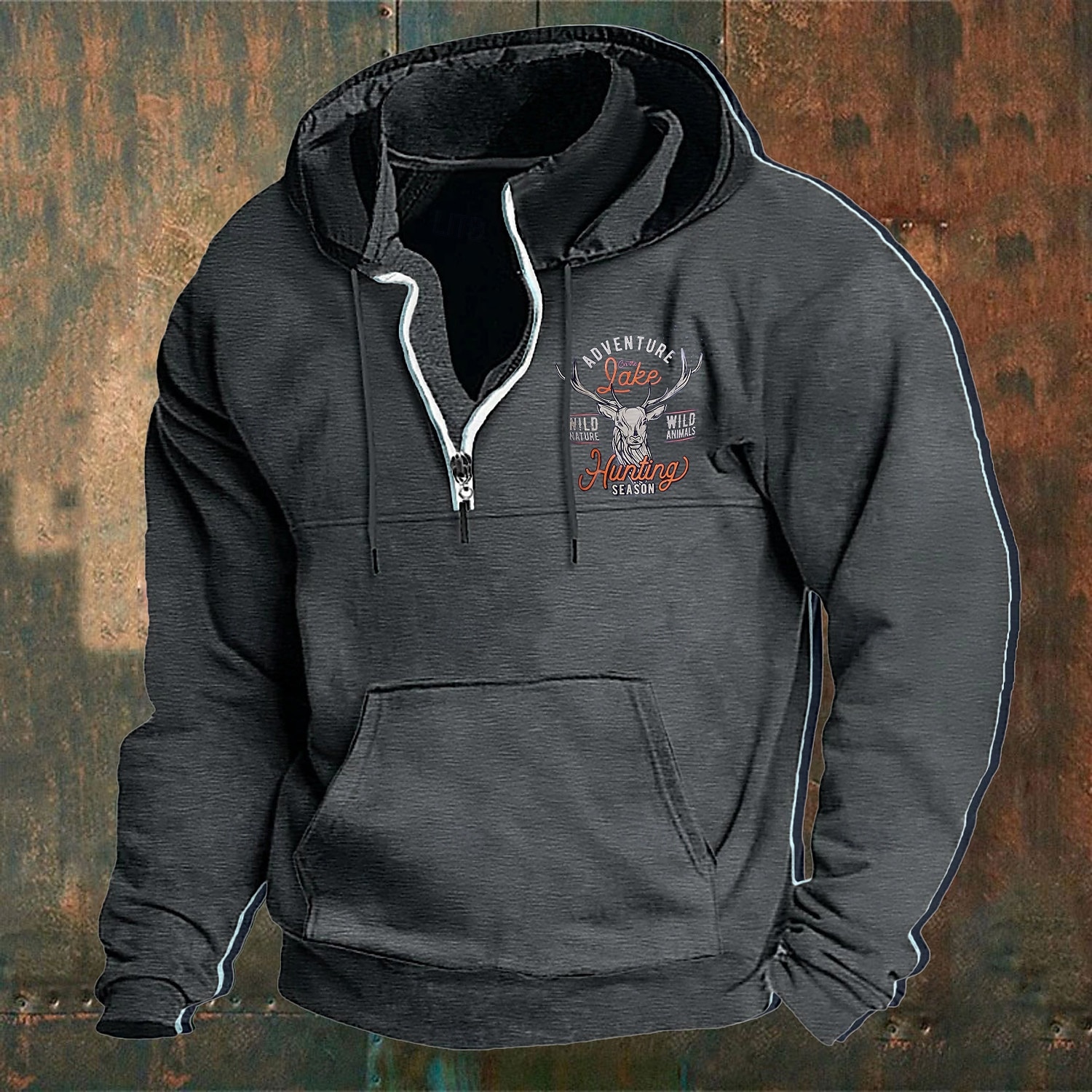 Men's Hoodie Wine Navy Blue Green Khaki Light Grey Hooded Elk Front Pocket Quarter Zip Daily Holiday Going out Polyester Streetwear Casual Bavarian Fall Winter Clothing Apparel Hoodies Sweatshirts  2026 - $26.99 –P7