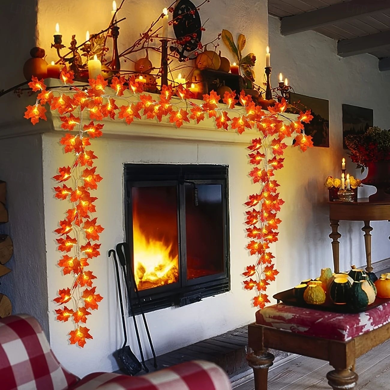 Guirlande lumineuse d'Halloween en forme de feuille d'érable et de citrouille, alimentée par piles, décoration d'intérieur et d'extérieur à suspendre pour étagère, bureau, porche, Thanksgiving, de 2025 ? $7.49 –P7