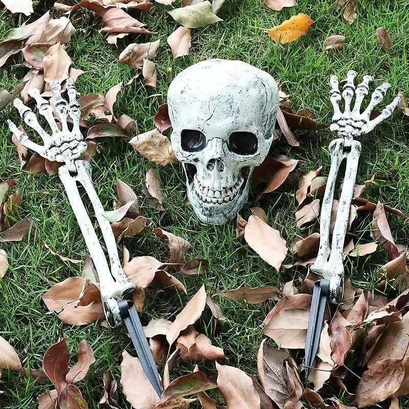 Halloween-skelett, banbrytande dekorationsset, realistiska dödskalle- och armstöttor för utomhusträdgårdsdekor, läskigt Halloween-skelett-rekvisitakit 2026 - $20.99 –P3