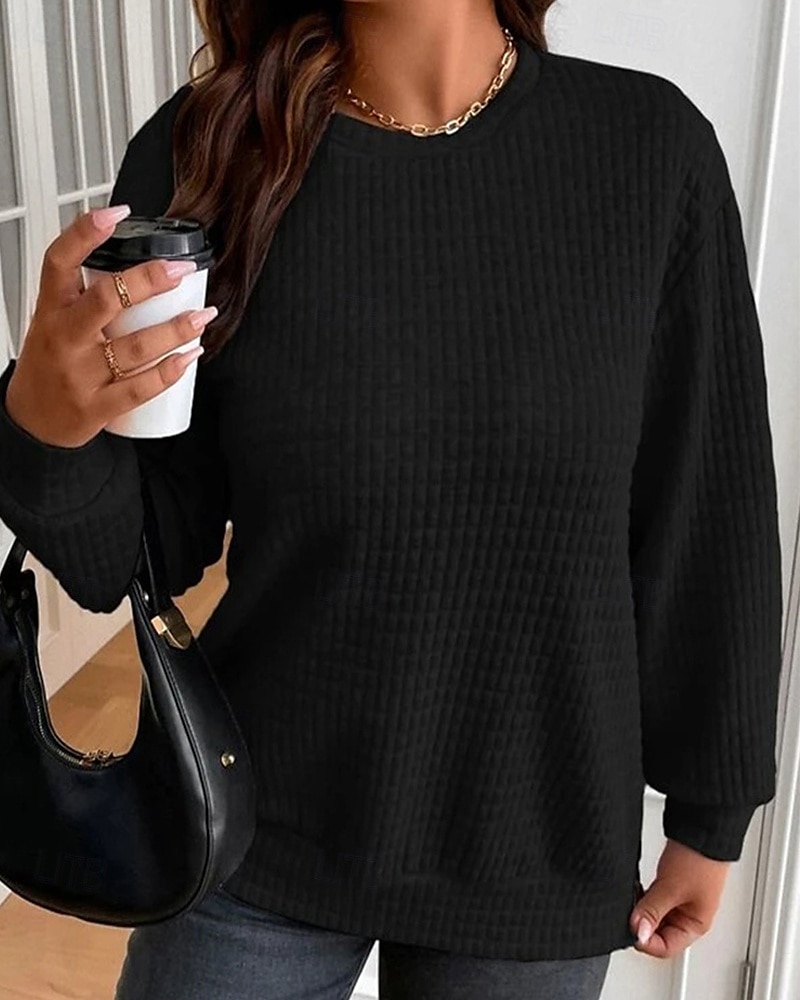 Dame Pullover عادي Gatemote Fritid Behagelig Langermet Crew-hals Vanlige topper Gate Ferie Ut på byen Svart Grå Høst 2025 - $24.99 –P5