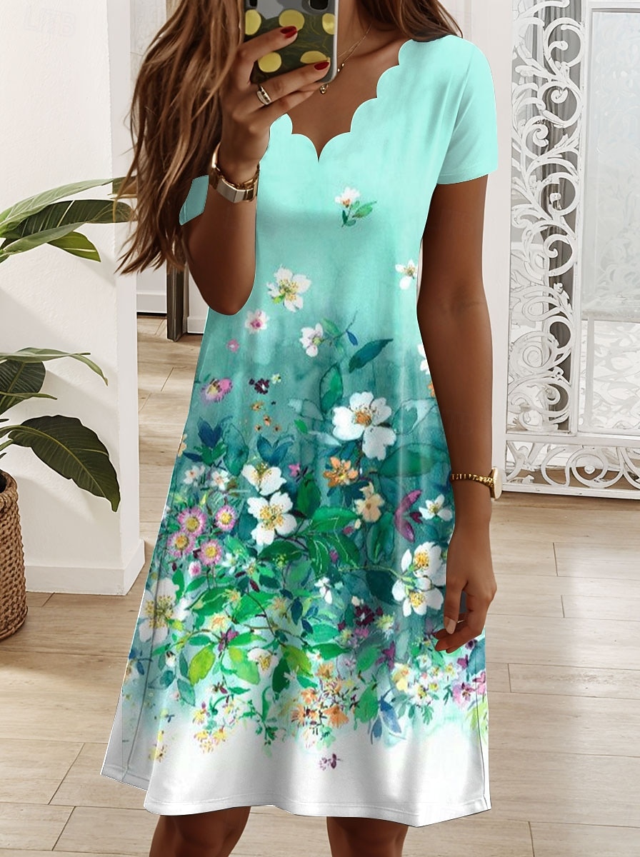 Γυναικεία Μίνι φόρεμα Κοντομάνικο φόρεμα Φόρεμα σε γραμμή Α Καλοκαιρινό φόρεμα Κομψό Διακοπές Καθημερινό Κανονικό Φλοράλ Γραφική Κοντομάνικο Λαιμόκοψη V 2026 - $24.99 –P1