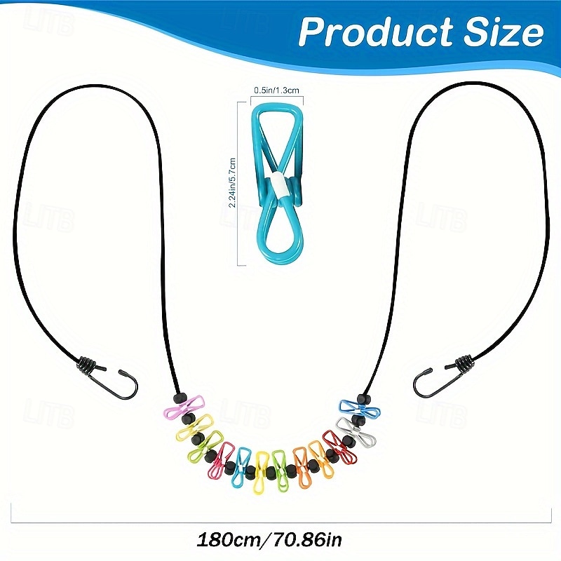 дорожная выдвижная портативная бельевая веревка с 12 прищепками подходит для стирки и сушки белья в помещении принадлежности для кемпинга на открытом воздухе бельевые веревки 2026 - $16.99 –P3