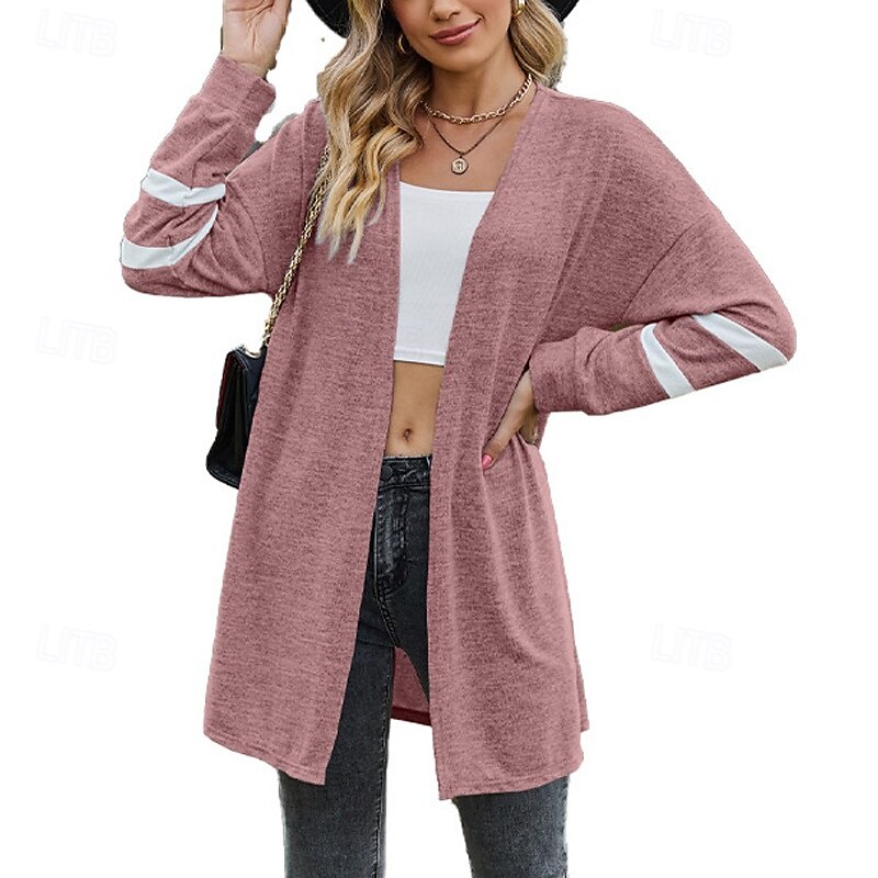 Pentru femei Pulover Bluza Modă Șic Stradă Zilnic Bloc Culoare Striat Deschis frontal Tricotat Manșon Lung Topuri lungi Tricotat Concediu Ieșire Sfârșit de săptămână Negru Roz Îmbujorat Toamnă Iarnă 2025 - $22.99 –P6