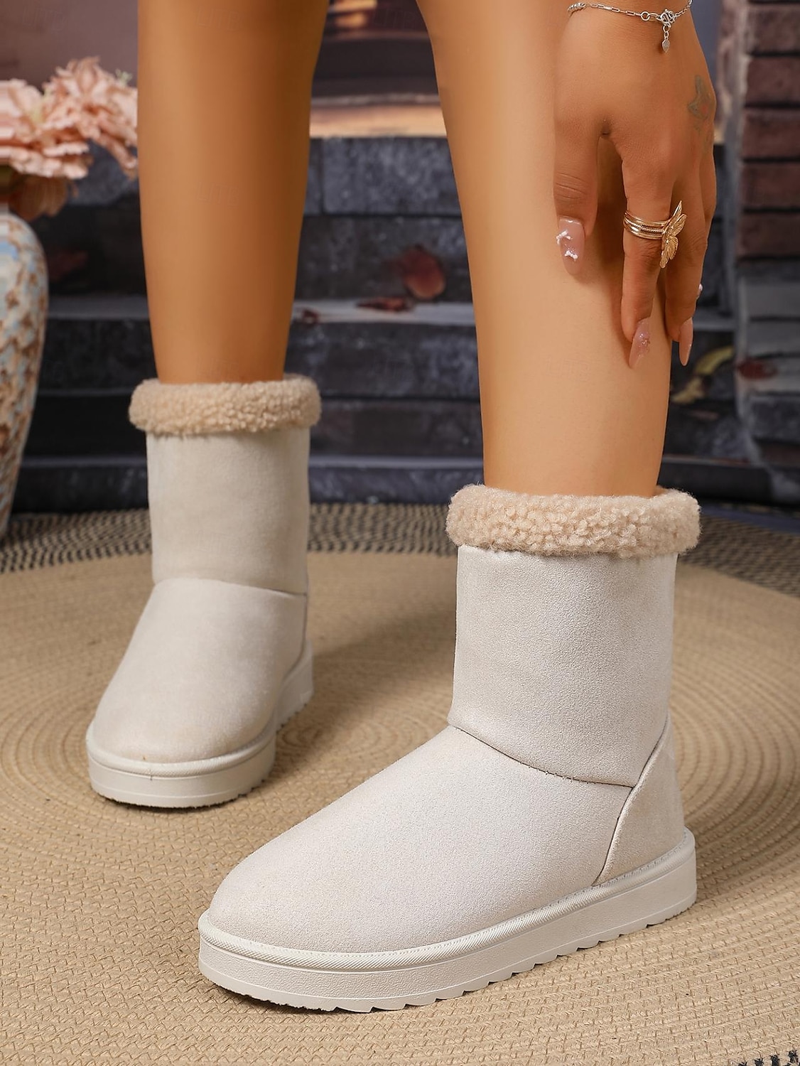 Femmes Bottes Bottes de Neige Quotidien Talon plat Bout Rond Occasionnel Daim Mocassin Chameau Noir Blanche de 2025 ? $24.99 –P2