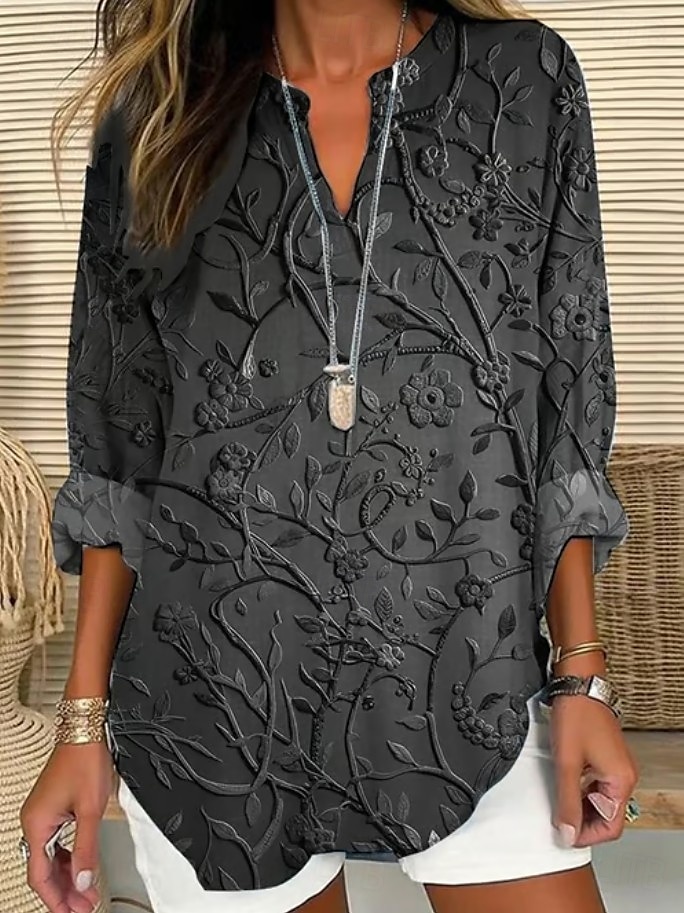 Damenbluse Langarm Tunika Oberteile Blumen Grafik Elegant Stilvoll V-Ausschnitt Regelmäßige Oberteile Täglicher Urlaub Print Rot Blau Lila Grün Grau Sommer Frühling Herbst 2025 - $24.99 –P5