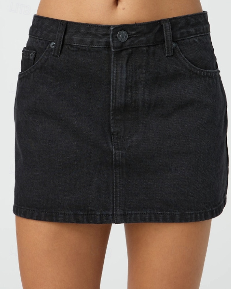 Dame الالتفاف Fritid Mini Mellomhøyt liv Skjørt عادي Lomme Mikroelastisk Feriereise Gate Svart Blå Himmelblå Sommer Denimstoff 2025 - $20.99 –P5