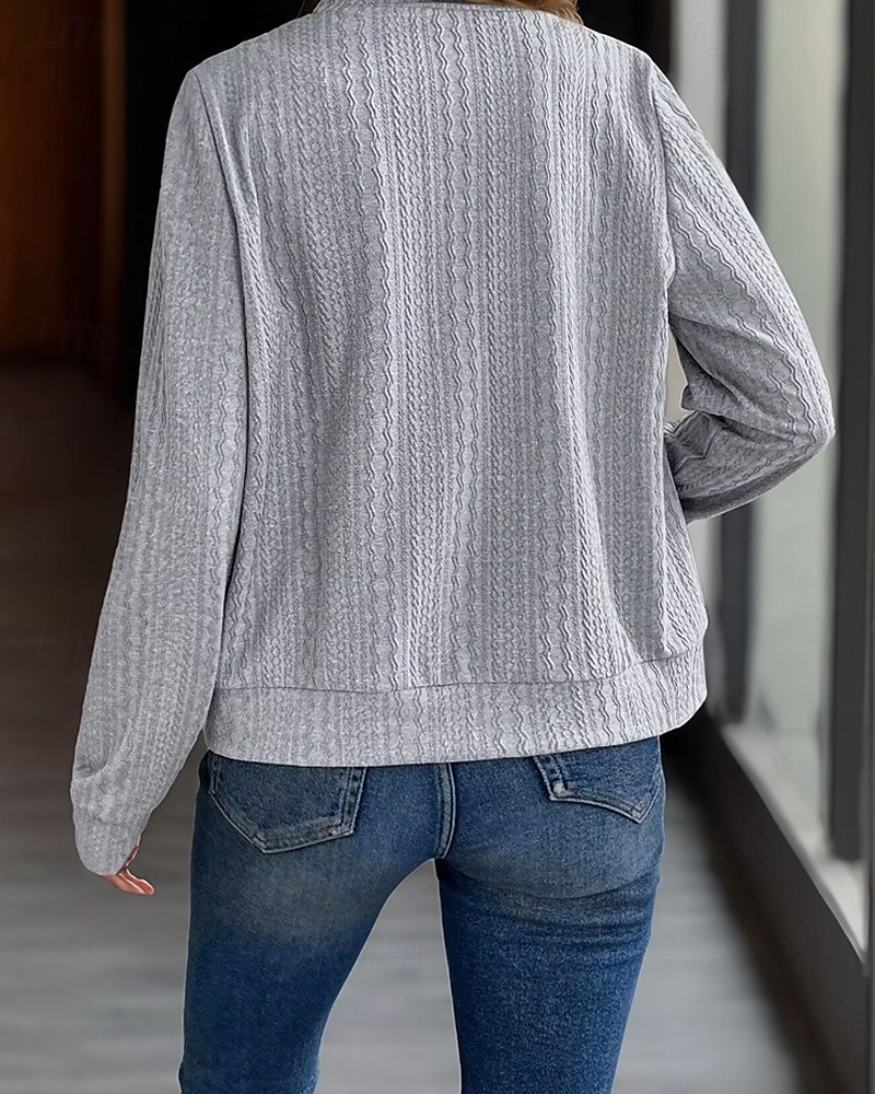 Mulheres Moletons com zíper Tecido Roupa de rua Casual Confortável Manga Longa Decote V Tops regulares Rua Feriado Para Noite Zip Up Preto Cinzento Outono de 2025 por $23.99 –P2