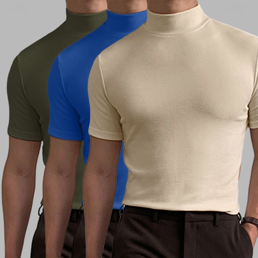Herr T-shirt Turtleneck skjorta Kortärmad Hög krage Sommar Vår Slät Mode Ledigt Bekväm 3 st Flerpack Semester Gata Helgdag A R U Topp t-shirt för män 2026 - $40.99 –P7
