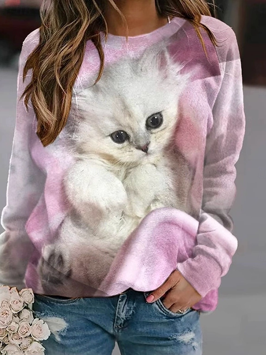 Pentru femei Hanorac pulover Hanorace Imprimeu Animal Pisica Câțel Modă Casual Manșon Lung Stil Nautic Rotund Topuri obișnuite Casual Stradă Zilnice Roz Îmbujorat Maro Gri Deschis Primăvară Toamn 2026 - $29.99 –P3