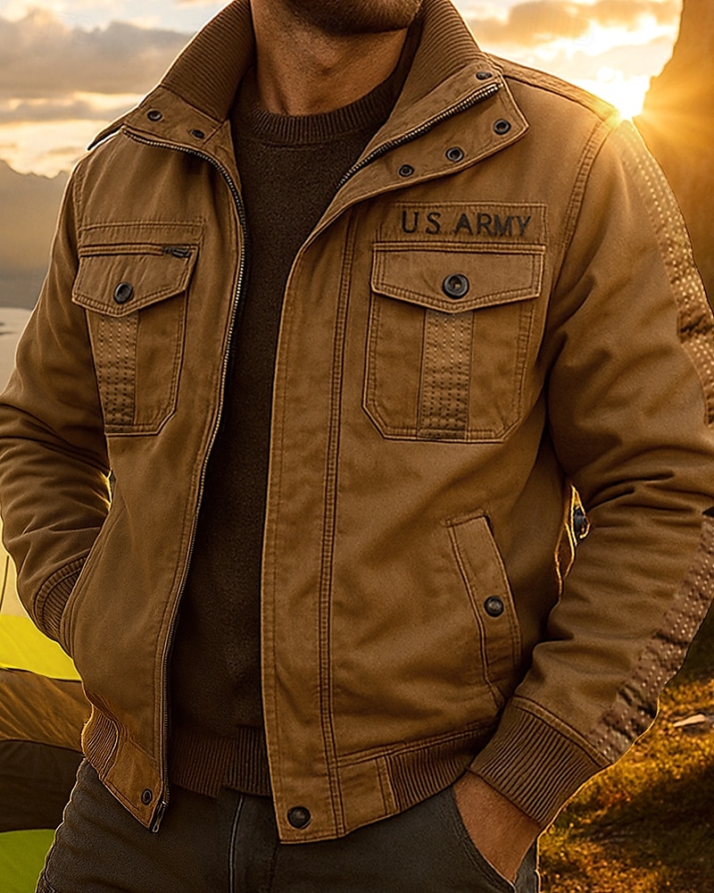 Men's Fleece Cargo Jacket Cotton Winter Outdoor Thermal Warm Top Black Green Khaki 2025 - $48.99 –P3