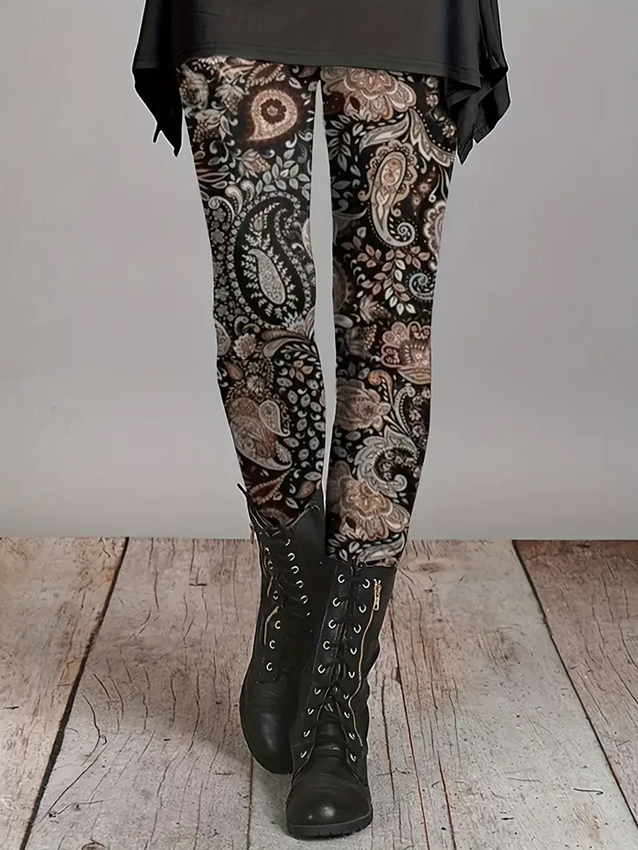 Dame Leggings Ferie Årgang Mote Ankel-lengde Høy Midje Blomstret Grafisk Printer Myk Pustende Elastisk utendørs Daglig Rødstrupe-egg Blå Hvit Brun Grønn Sommer Vår Høst Slank Fasong 2025 - $19.99 –P3