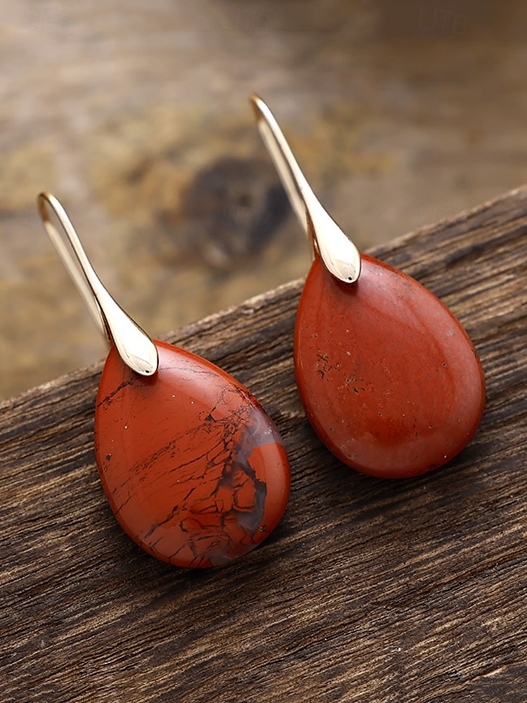 Boucles d'oreilles en pierre naturelle en forme de larme pour femmes avec crochet en or - bijoux élégants faits à la main pour femmes pour vêtements décontractés, cadeaux et vêtements de style bohème de 2025 ? $11.99 –P6
