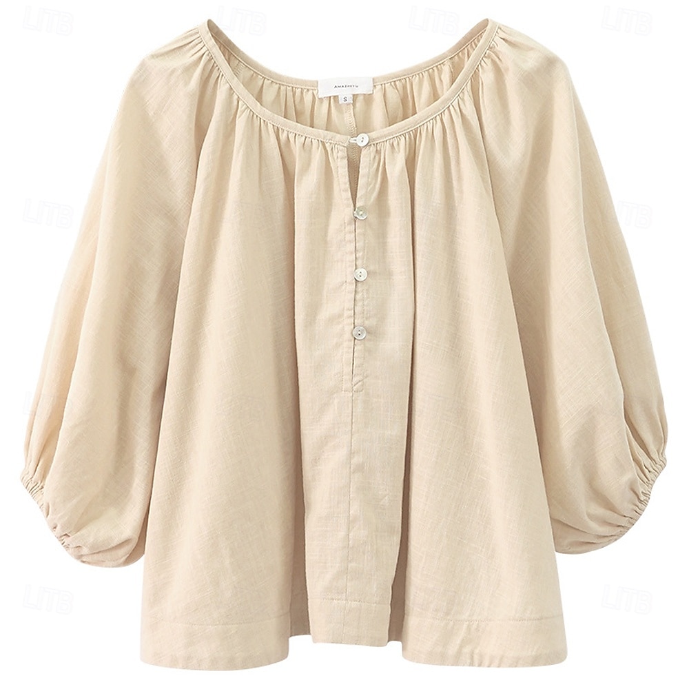 cămașă pentru femei 100% bumbac bluză simplă elegantă vintage zilnic mânecă jumătate mânecă felinar decolteu rotund decolteu în V topuri obișnuite zilnic vacanță ieșiri în oraș încrețite alb caisă 2025 - $41.99 –P11