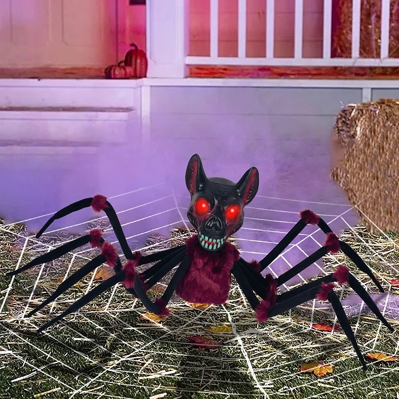Halloween ny krypende edderkopp elektrisk plysj edderkopp justerbare ledd induksjon elektrisk lysende lyd spøkelser 2025 - $63.99 –P6