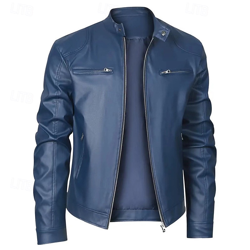 Homme Veste en Similicuir Veste moto Blouson de Moto Vacances Quotidien Coupe-vent Chaud Fermeture éclair Automne Hiver Uni Mode Classique Col montant Régulier Noir Rouge Bleu Roi Bleu Vert foncé de 2025 ? $44.99 –P11
