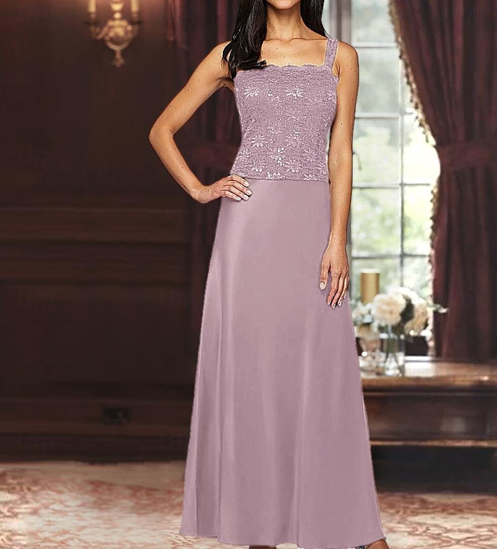 A-Linie Dreiteilig Brautmutterkleid Elegant Einfach luxuriös Quadrathals Bodenlang Satin Spitze Dreiviertelarm mit Spitze Paillette 2025 2025 - $129.99 –P5
