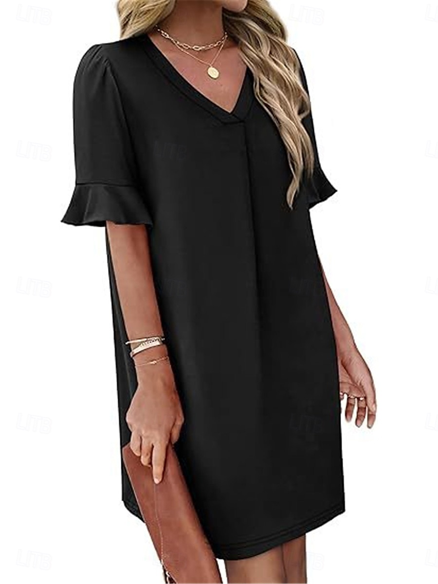 Damen Minikleid Sommerkleid Lässig Täglich Normale Passform Einfach Kurzarm V Ausschnitt Schwarz Blau Fuchsie Grün Sommer 2025 - $25.99 –P7