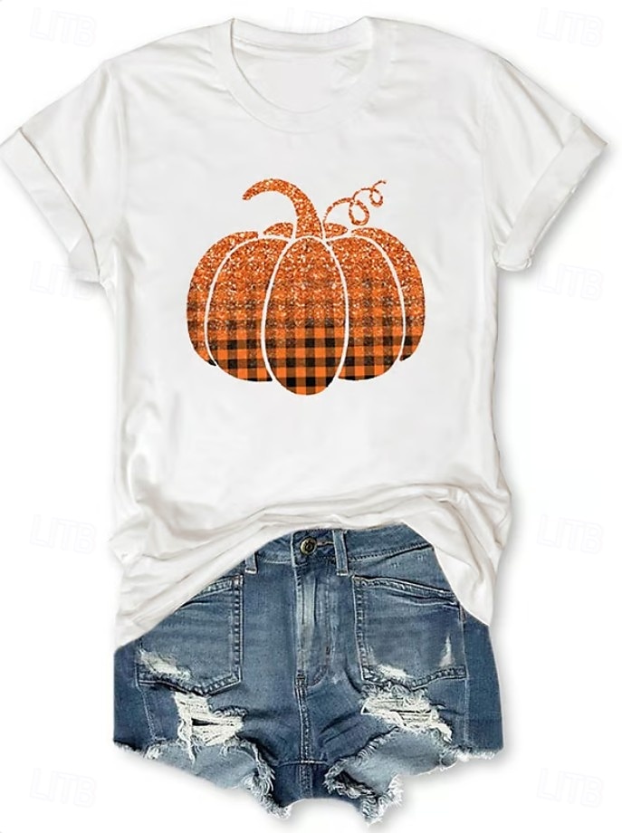 Halloween Femmes T-shirt Graphique Halloween ancien Élégant Classique Manche Courte Col ras du cou Col rond Hauts Réguliers Quotidien Week-end Imprimé Noir Blanche Jaune Rose Claire Rouge Été Automne de 2025 ? $19.99 –P4