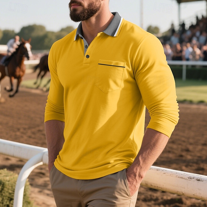 Herren Golfshirt Golf Poloshirts Arbeit Lässig Revers Kurzarm Basic Modern Farbblock Knöpfe Frühling Herbst Normale Passform Aprikose Schwarz Weiß Gelb Rote Marineblau Golfshirt 2025 - $18.99 –P19