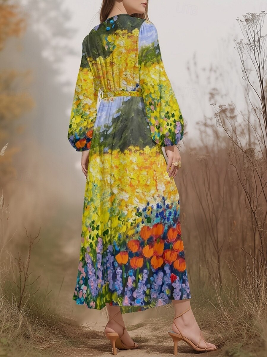 Femmes Robe Midi Robe Décontractée Mousseline de Soie Robe évasée Moderne Vacances Quotidien Week-end Coupe régulière Fleuri manche longue Col en V Bleu Roi Bleu Vert Bleu de minuit Été Printemps de 2025 ? $31.99 –P4
