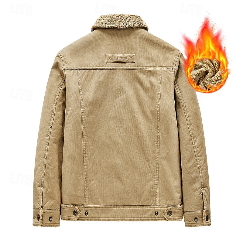 Herr Fleece-jacka Cargojacka Chore Jacka Formell Hem Vindtät jacka Hållbar Ficka Fleecekrage Höst Vinter Ensfärgat Aktiv Vintage Krage Normal Marinblå Mörkgrön Kaki Jacka 2025 - $58.99 –P3