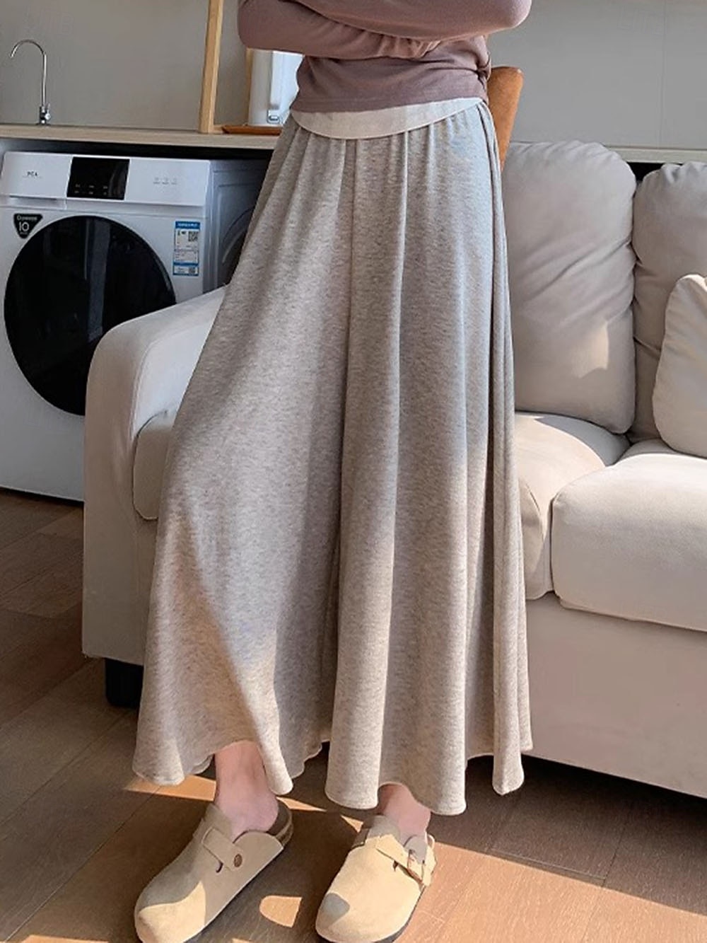 Femmes Jambe large Chinos Occasionnel Longueur mollet Naturel Uni in in france they say Pontalon wide leg Confortable Respirabilité Décontracté Quotidien Noir gris foncé Kaki Gris Clair Printemps de 2025 ? $18.99 –P11