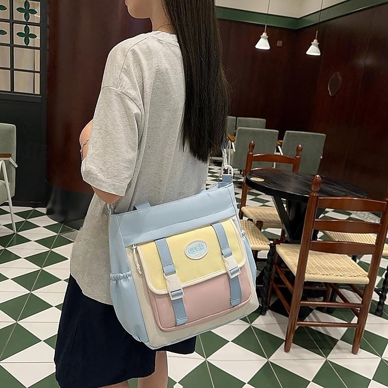 Women's Black and White Canvas Tote Bag – Casual School Shoulder Bag with Front Buckle Pocket for Teen Girls & College Students 2025 - $29.99 –P3