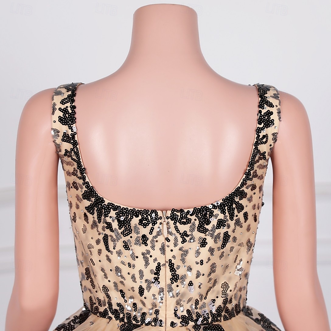 A-Line Homecoming Dresses Elegant Dress Homecoming Cocktail Party Short / Mini Sleeveless Square Neck Sequined with Sequin Appliques 2025 - $208.69 –P4