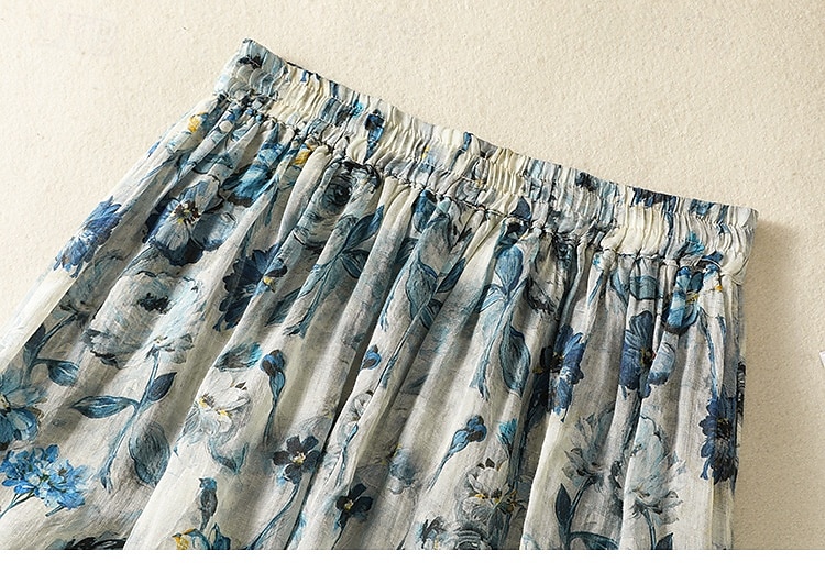 Femmes Jupe Longue Élégant Bohème ancien Occasionnel Maxi Taille haute Jupes Floral Non Elastique Vacances Décontracté Couleur de l'image Été Coton Lin de 2025 ? $34.99 –P1