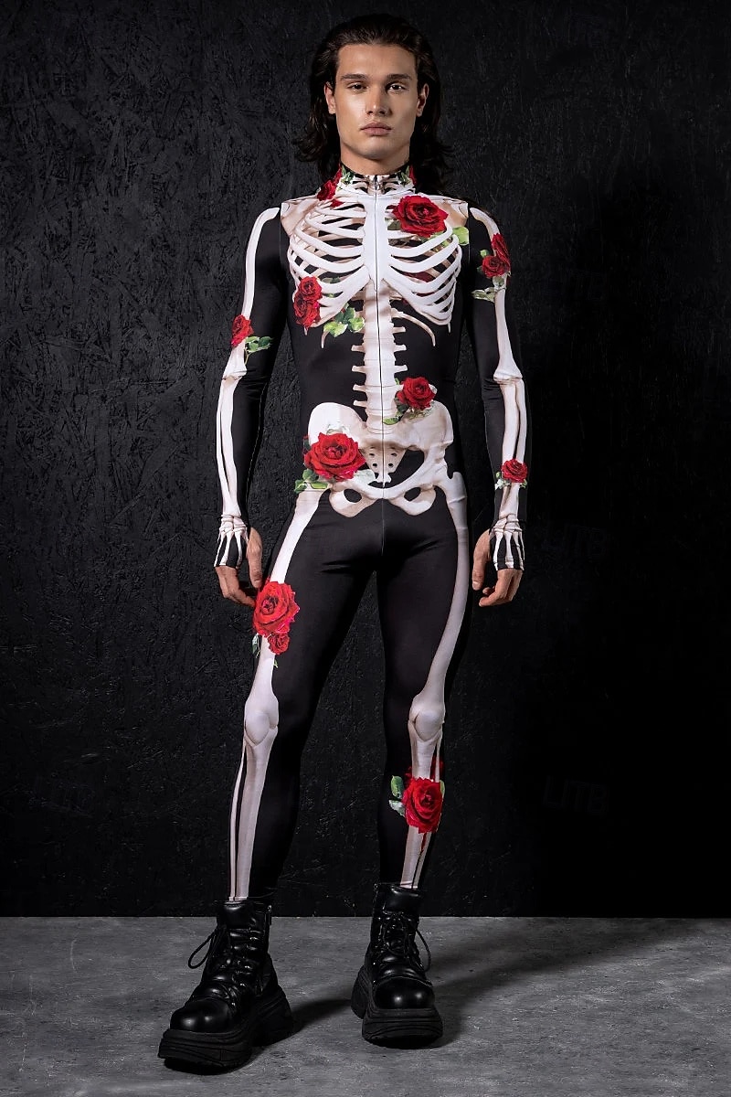 Lebka, kostra, cukrová lebka, body, halloween, skupinové kostýmy pro páry, celotělový kombinéza, strašidelný kostým pro pány, ženy, chlapce, děti, dospělé, představení, párty, klub, halloween, 2025 - $29.99 –P6