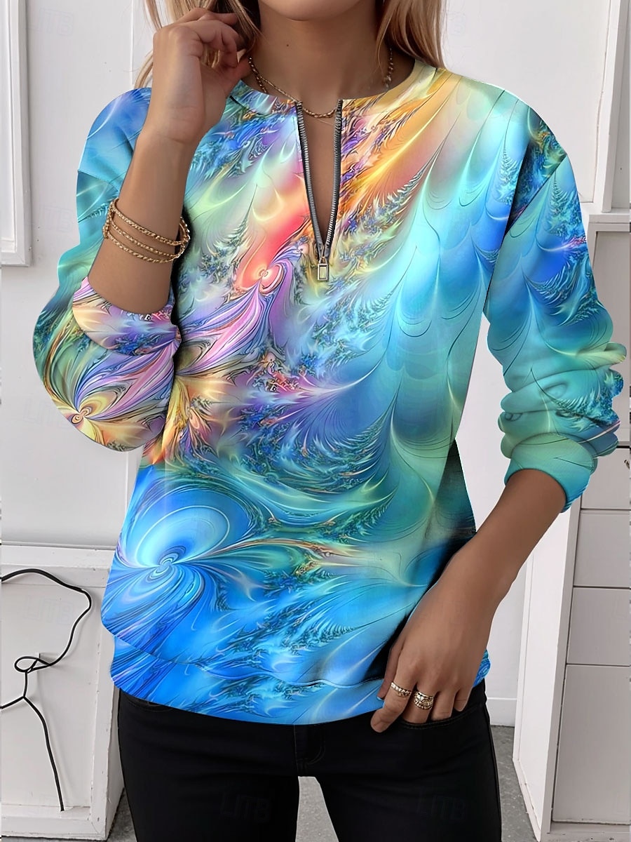Dame Quarter Zipper Sweater Grafisk Abstrakt Casual Langermet Crew Neck Vanlige Topper Gate Hverdagsbruk Casual Halvtrykk Blå Lilla Orange Grønn Høst Vinter 2025 - $27.99 –P1