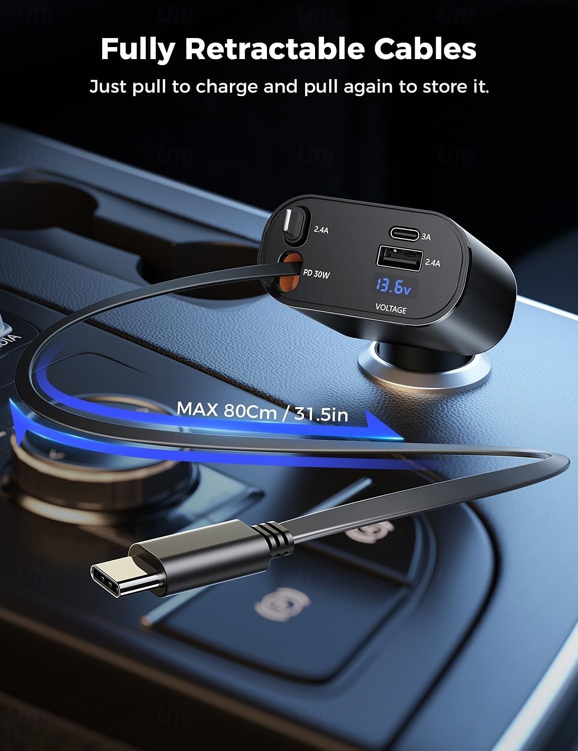încărcător auto retractabil 4 în 1 adaptor încărcător auto rapid pentru telefon cu tip C &cabluri Apple compatibile cu iPhone 16/15/14/13/12/11, Galaxy, Pixel 2025 - $25.99 –P8
