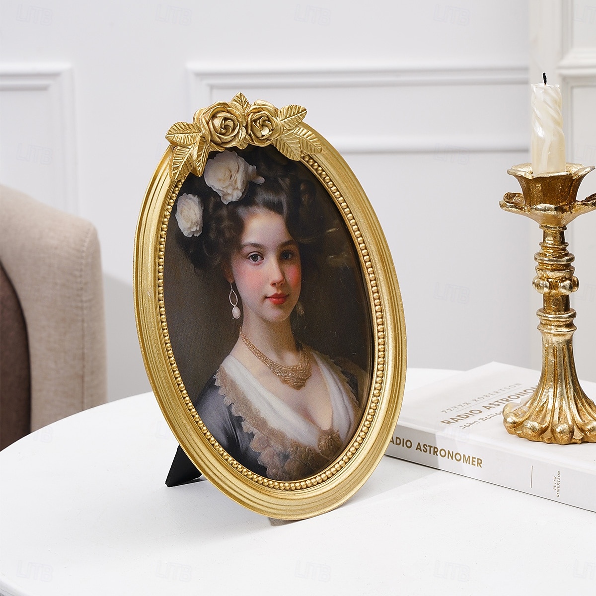 Gold 3D Rose Oval Decorative Photo Frame, European Style Elegant Gold Tabletop Frame, Warm Home Decor for Photo Display and Photography Props 2025 - $13.99 –P5