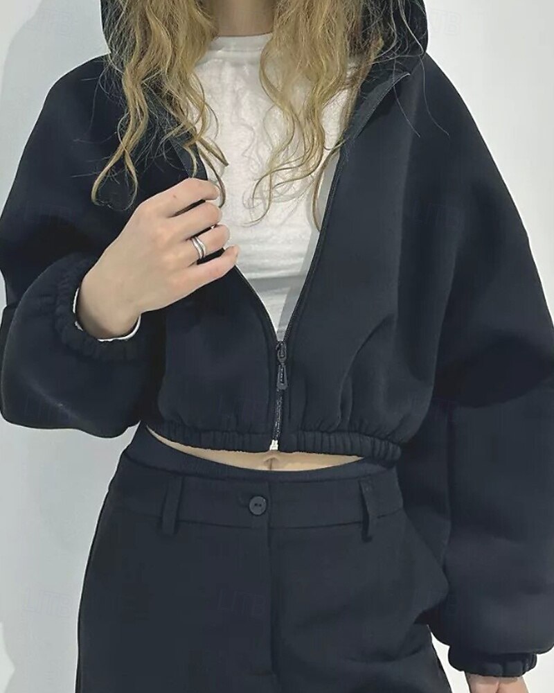 Dame Pullover hettegenser-genser Hettegensere med glidelås عادي Gatemote Fritid Langermet Med hette Vanlige topper Gate Ferie Glidelås Svart Lysegrå Grå Høst Vinter 2025 - $22.99 –P3