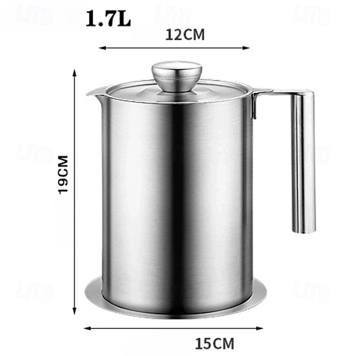 Filtro e contenitore per grasso in acciaio inox da 1,2 l/1,7 l - grande contenitore per la raccolta del grasso con coperchio antipolvere &impugnatura facile da impugnare - per pancetta, cottura in del 2025 a $32.99 –P2