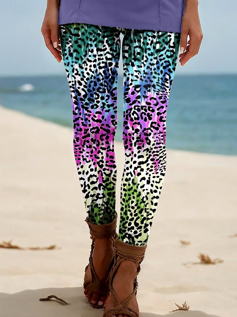 Femmes Leggings Vacances ancien Style Ethnique Longueur complète Taille haute Graphique Léopard Dégradé Impression 3D Respirabilité Doux Confortable Élastique Extérieur Vacances Maison Vert forêt de 2025 ? $19.99 –P3