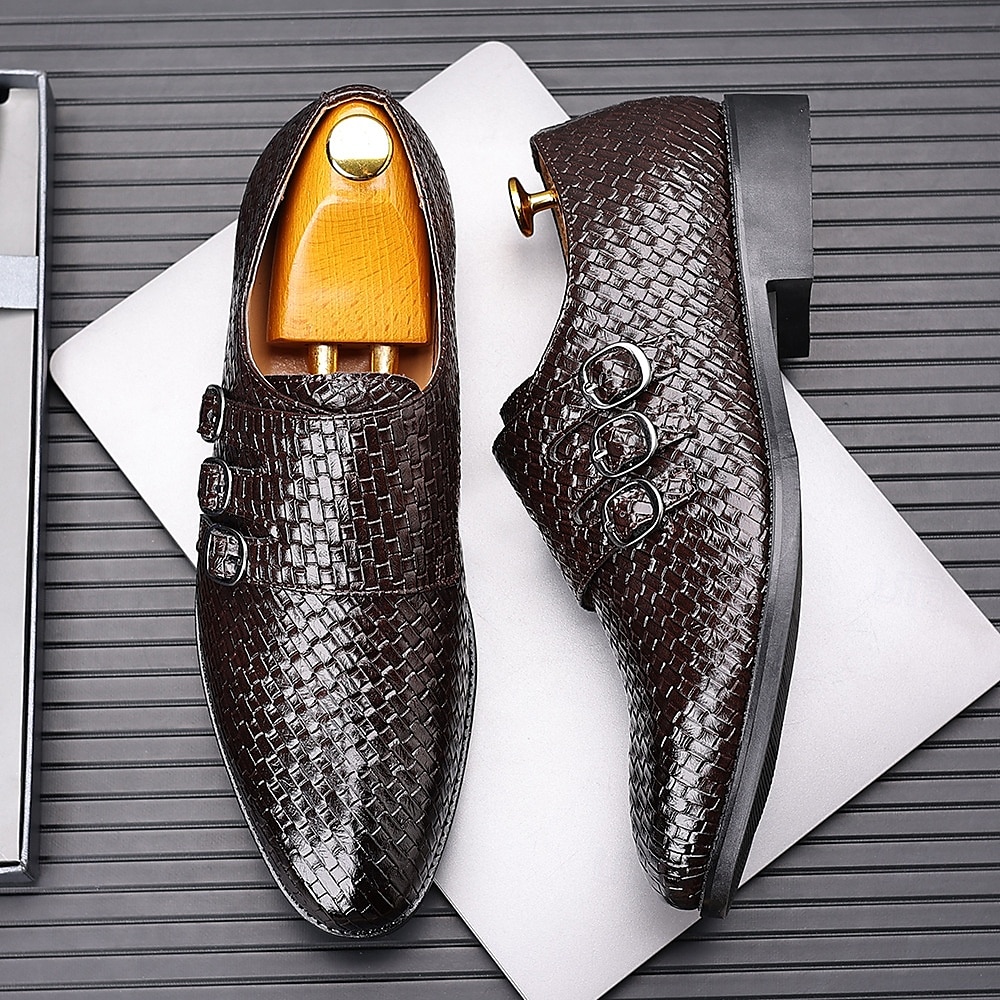 scarpe da uomo con triplo cinturino in similpelle intrecciata e testurizzata – design con fibbia unica per uomini alla moda, banchetti e ricevimenti serali del 2025 a $32.99 –P3