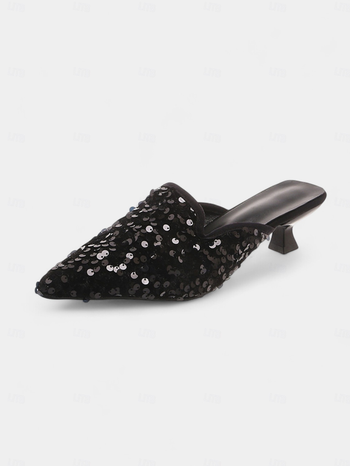 Svarta paljettfärgade spetsiga mules för kvinnor - glittriga slip-on-klackar för fest, nattliv, klubbar och cocktailevenemang 2025 - $26.99 –P1