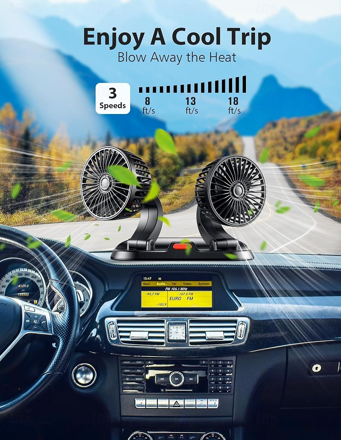 Ventilátor do auta s dvojitou hlavicí, USB ventilátor do auta - bezkartáčový motor (modernizovaný z roku 2025), ventilátory do auta, které foukají studený vzduch - 3 rychlosti, 360° rotace, pro 2025 - $15.99 –P6