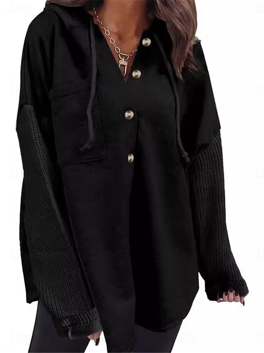 Mulheres Pulôver Moletom Com Capuz Tecido Casual Manga Longa Com Capuz Tops regulares Rua Dia a Dia Bolsos Botões Preto Laranja Verde cáqui Cinzento Outono Inverno de 2025 por $32.99 –P2