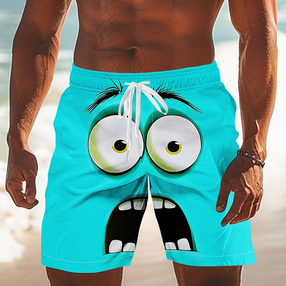 Men's 3D Cartoon Smile Face Big Eyes Swim Trunks Swim Shorts Board Shorts Mid Waist Funny Outdoor Vacation Dailywear Side Pockets Mesh Lining Elastic Drawstring Waist Designer Clothing Apparel 2025 - $19.99 –P5