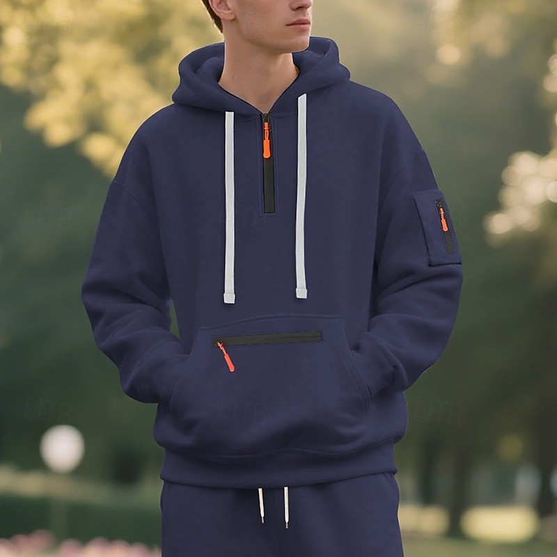 Homme Sweat à capuche Sweat à capuche quart zippé Sweat à capuche en polaire Noir Blanche bleu marine Kaki Gris Clair À capuche Uni Patchwork Quart de zip Sport & Loisir Occasionnel Quotidien de 2025 ? $25.99 –P4