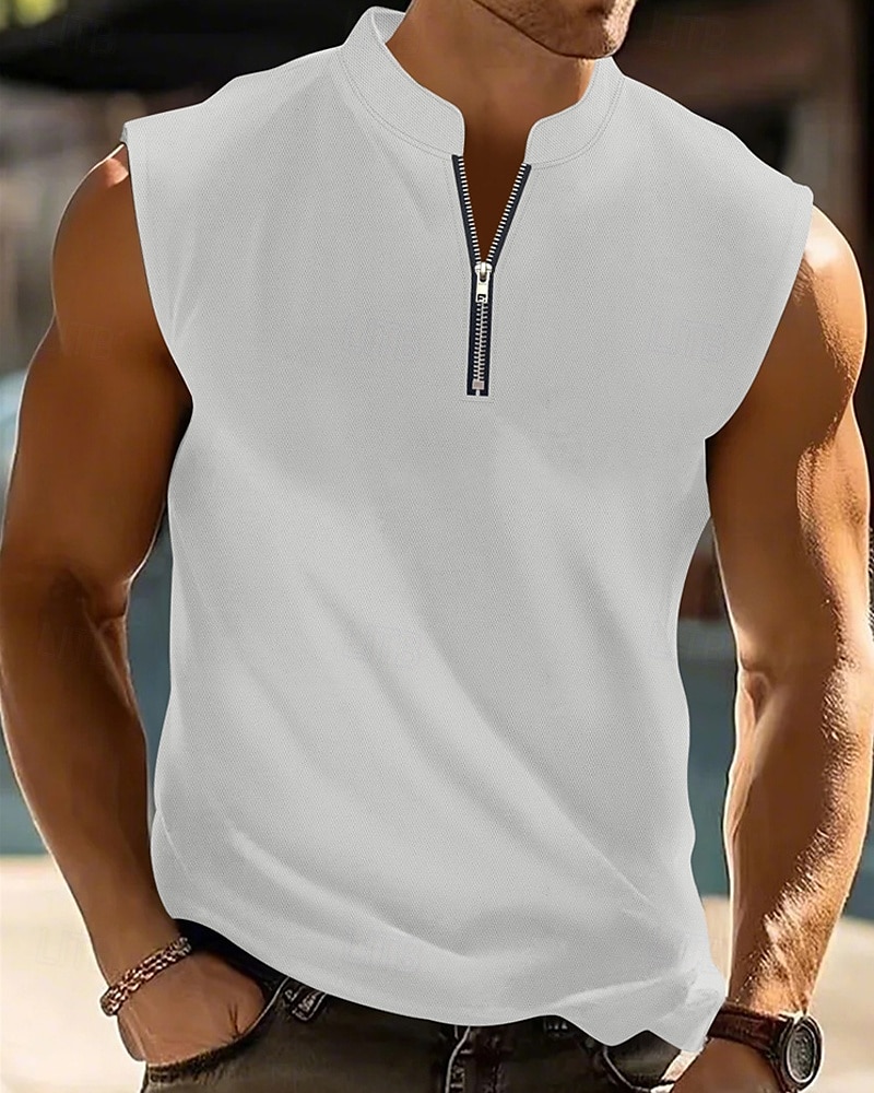 Herren Tank Top Weste Unterhemd Ärmelloses Shirt Ärmellos Viertelreißverschluss Sommer Einfach Mode Designer Basic Klassisch Urlaub Straße Ausgehen Schwarz Weiß Rote Top T-Shirt für Herren 2025 - $19.49 –P3