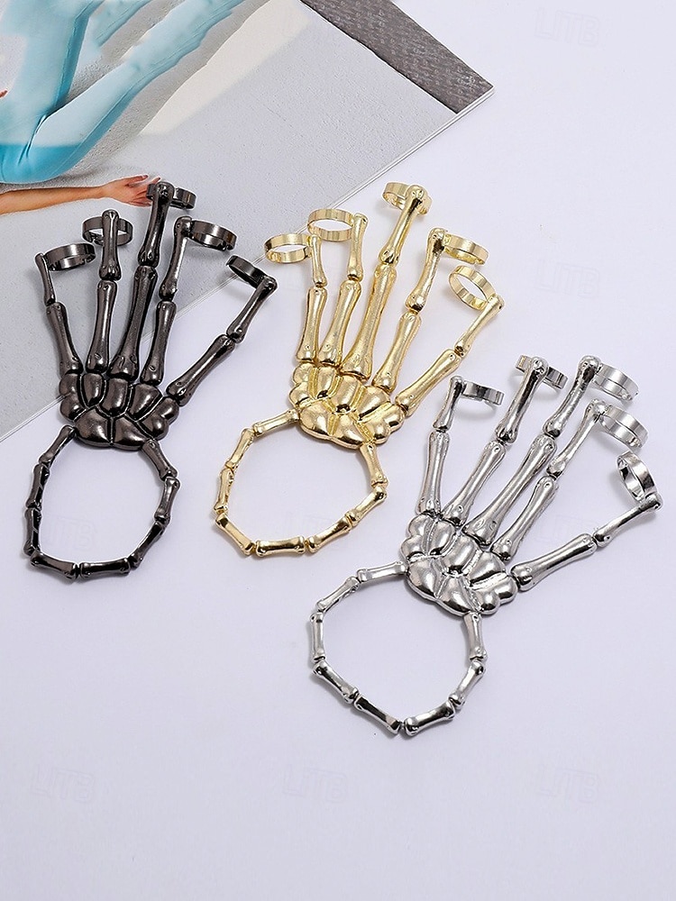 Bracciale da donna in lega di Halloween con scheletro a forma di mano – anelli regolabili in stile punk gotico per feste e cosplay del 2025 a $11.99 –P5