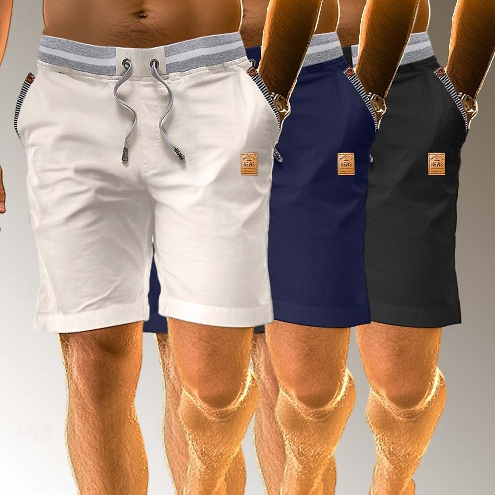 Herr Shorts Linne Shorts Sommarshorts Beach Shorts Lappverk Elastisk midja Snörning Färgblock Komfort Andningsfunktion Knelängd Ledigt Dagligen Helgdag Semester Mode Blå + Svart + Marinblå Bl 2025 - $37.99 –P11