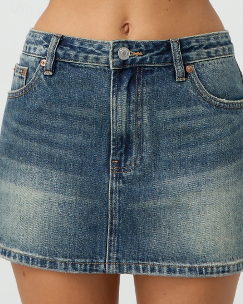 Dame الالتفاف Fritid Mini Mellomhøyt liv Skjørt عادي Lomme Mikroelastisk Feriereise Gate Svart Blå Himmelblå Sommer Denimstoff 2025 - $20.99 –P9