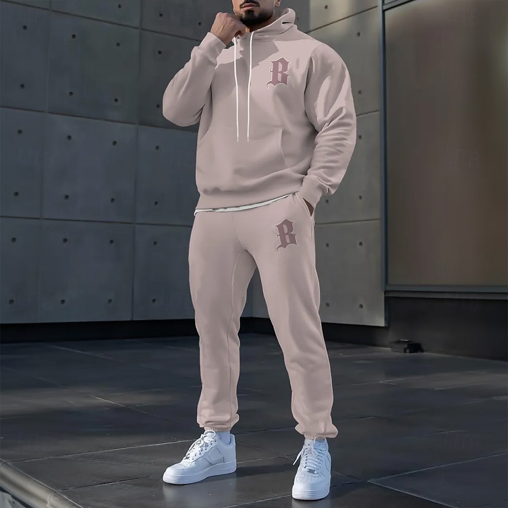 Men's Color Block Letter 2pcs 3D Sweatshirt Sets Hoodie Sweatshirt Long Sleeve Long pants Hooded Sporty Casual Daily Athleisure 3D Print Spring Fall Winter Pink 2025 - $39.99 –P1