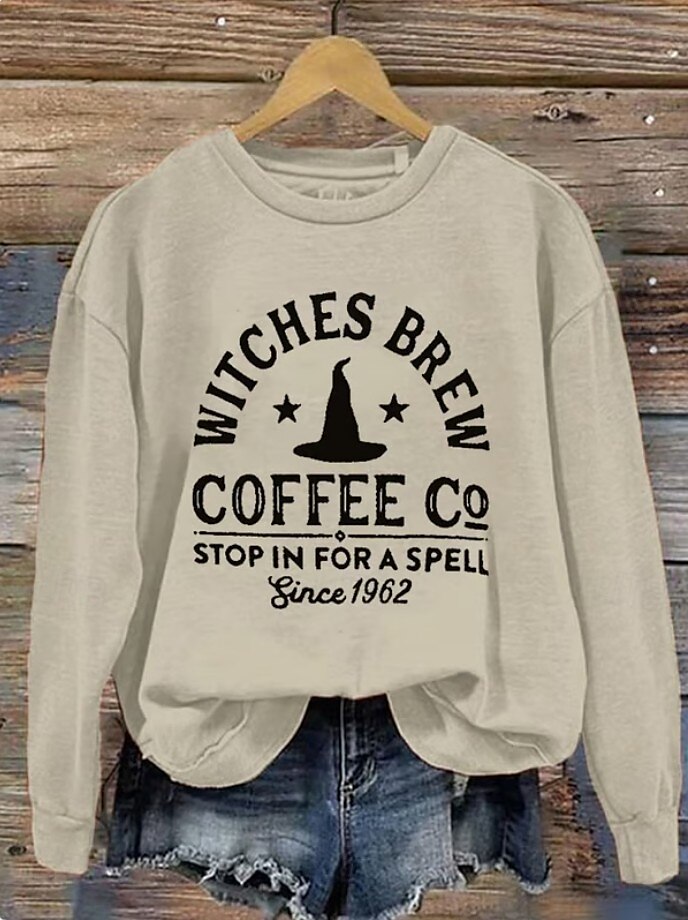 Femmes Sweatshirt Pull Graphique Crâne Sorcière Mode Occasionnel manche longue Col ras du cou Col rond Hauts Réguliers Rue Tenue Quotidienne Occasionnel Imprimé Vert herbe Noir Blanche Bleu Orange de 2025 ? $24.99 –P9