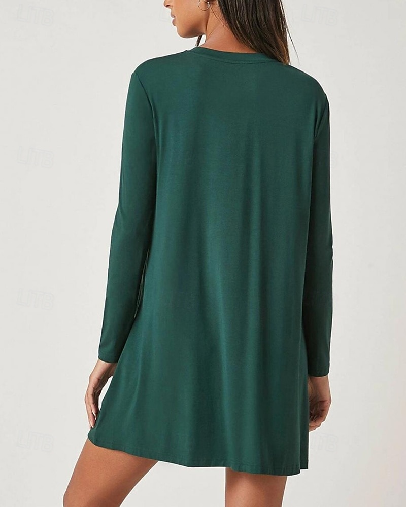 Damen Minikleid Freizeitkleid Mode Klassisch Outdoor Date Normale Passform Einfach Langarm Rundhalsausschnitt Grün Sommer Frühling Herbst 2025 - $21.99 –P2